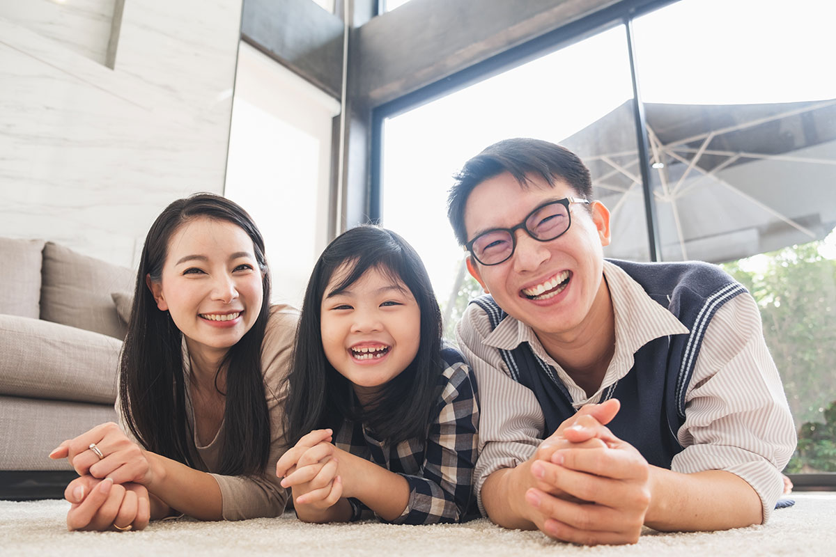 happy family in their living room